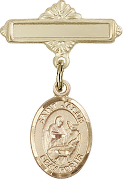 14kt Gold Filled Baby Badge with St. Jason Charm and Polished Badge Pin