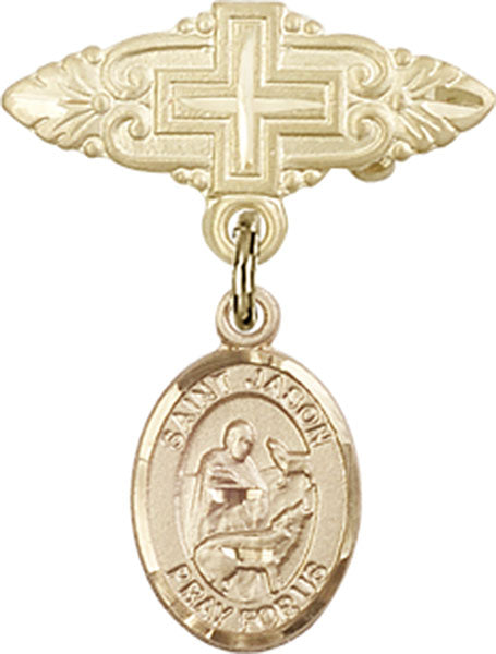 14kt Gold Filled Baby Badge with St. Jason Charm and Badge Pin with Cross