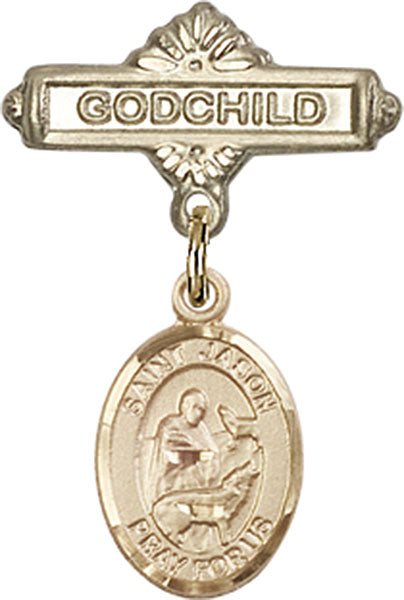 14kt Gold Filled Baby Badge with St. Jason Charm and Godchild Badge Pin