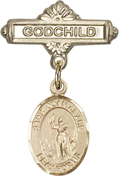 14kt Gold Filled Baby Badge with St. Joan of Arc Charm and Godchild Badge Pin