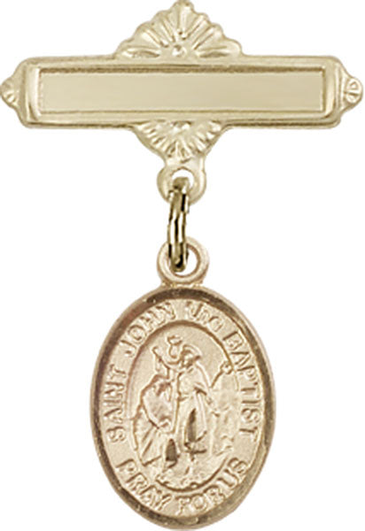 14kt Gold Filled Baby Badge with St. John the Baptist Charm and Polished Badge Pin