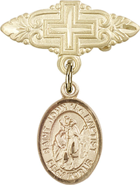 14kt Gold Filled Baby Badge with St. John the Baptist Charm and Badge Pin with Cross