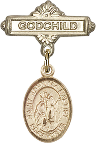 14kt Gold Filled Baby Badge with St. John the Baptist Charm and Godchild Badge Pin
