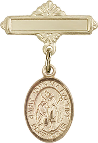14kt Gold Baby Badge with St. John the Baptist Charm and Polished Badge Pin