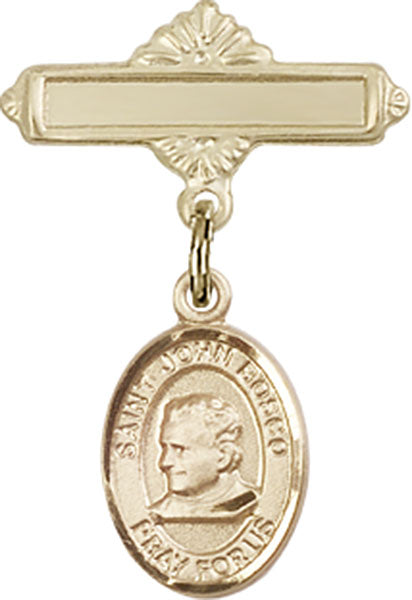 14kt Gold Filled Baby Badge with St. John Bosco Charm and Polished Badge Pin