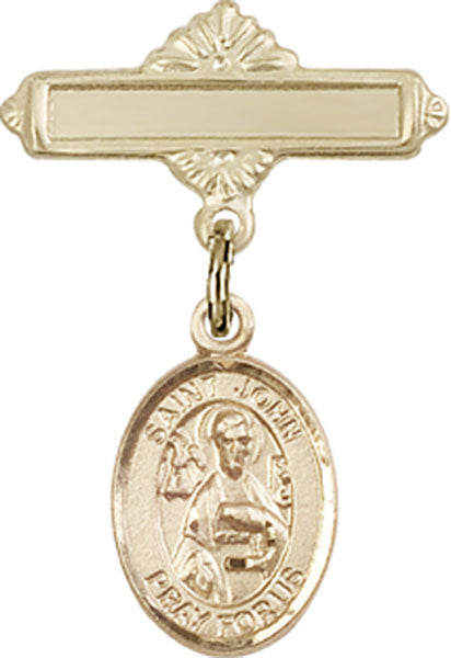 14kt Gold Filled Baby Badge with St. John the Apostle Charm and Polished Badge Pin