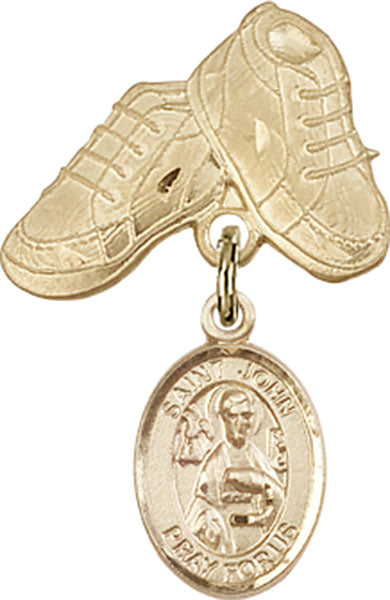 14kt Gold Filled Baby Badge with St. John the Apostle Charm and Baby Boots Pin