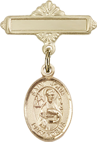 14kt Gold Baby Badge with St. John the Apostle Charm and Polished Badge Pin