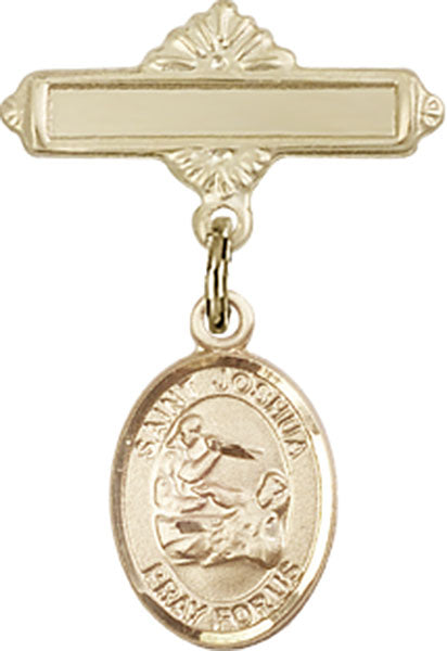 14kt Gold Filled Baby Badge with St. Joshua Charm and Polished Badge Pin