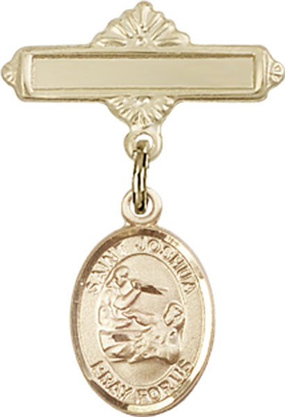 14kt Gold Baby Badge with St. Joshua Charm and Polished Badge Pin