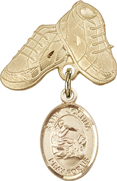 14kt Gold Baby Badge with St. Joshua Charm and Baby Boots Pin