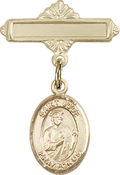 14kt Gold Filled Baby Badge with St. Jude Thaddeus Charm and Polished Badge Pin