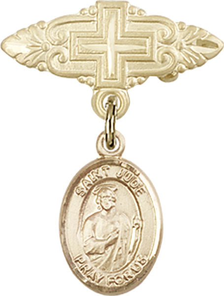 14kt Gold Filled Baby Badge with St. Jude Thaddeus Charm and Badge Pin with Cross
