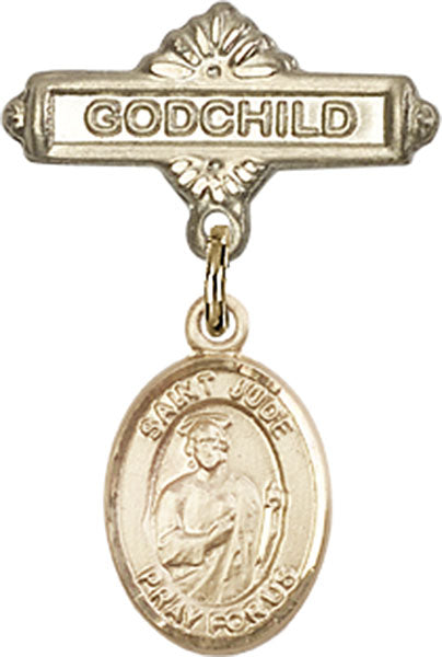 14kt Gold Filled Baby Badge with St. Jude Thaddeus Charm and Godchild Badge Pin