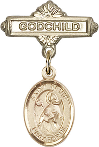 14kt Gold Filled Baby Badge with St. Kevin Charm and Godchild Badge Pin