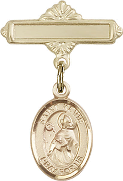 14kt Gold Baby Badge with St. Kevin Charm and Polished Badge Pin