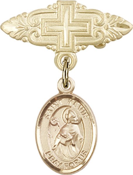 14kt Gold Baby Badge with St. Kevin Charm and Badge Pin with Cross