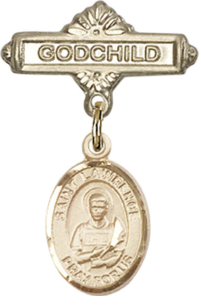 14kt Gold Filled Baby Badge with St. Lawrence Charm and Godchild Badge Pin