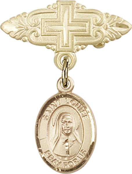 14kt Gold Baby Badge with St. Louise de Marillac Charm and Badge Pin with Cross