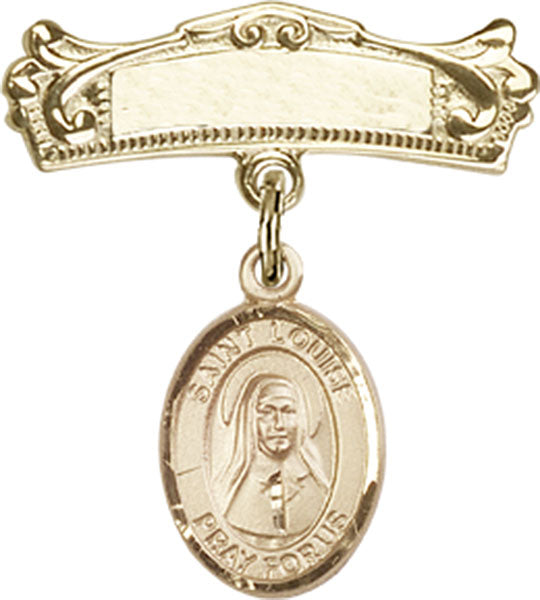 14kt Gold Baby Badge with St. Louise de Marillac Charm and Arched Polished Badge Pin