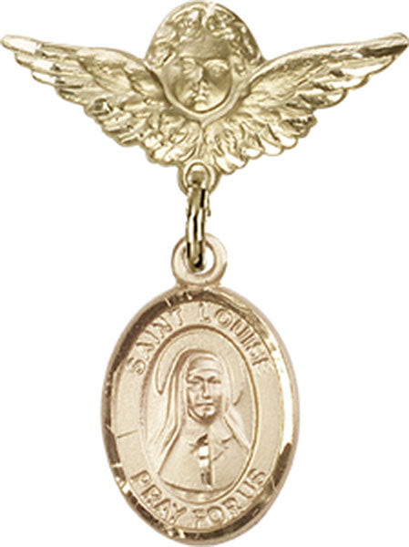 14kt Gold Baby Badge with St. Louise de Marillac Charm and Angel w/Wings Badge Pin