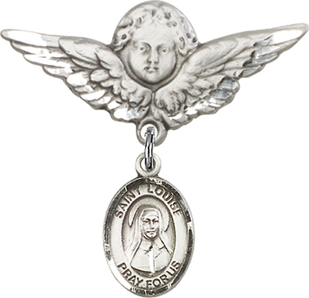 Sterling Silver Baby Badge with St. Louise de Marillac Charm and Angel w/Wings Badge Pin