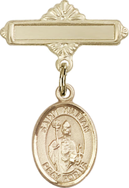 14kt Gold Filled Baby Badge with St. Kilian Charm and Polished Badge Pin