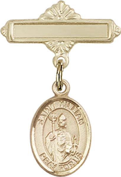 14kt Gold Baby Badge with St. Kilian Charm and Polished Badge Pin