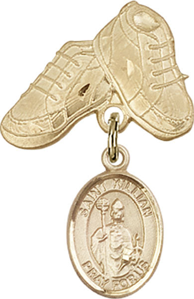 14kt Gold Baby Badge with St. Kilian Charm and Baby Boots Pin