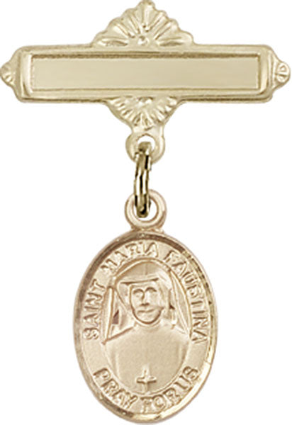 14kt Gold Filled Baby Badge with St. Maria Faustina Charm and Polished Badge Pin