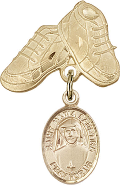 14kt Gold Baby Badge with St. Maria Faustina Charm and Baby Boots Pin