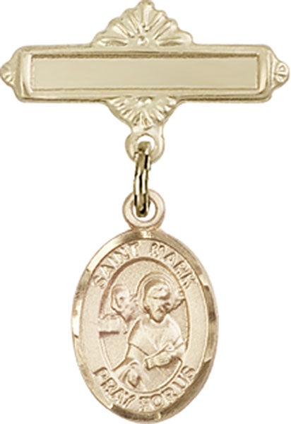 14kt Gold Filled Baby Badge with St. Mark the Evangelist Charm and Polished Badge Pin