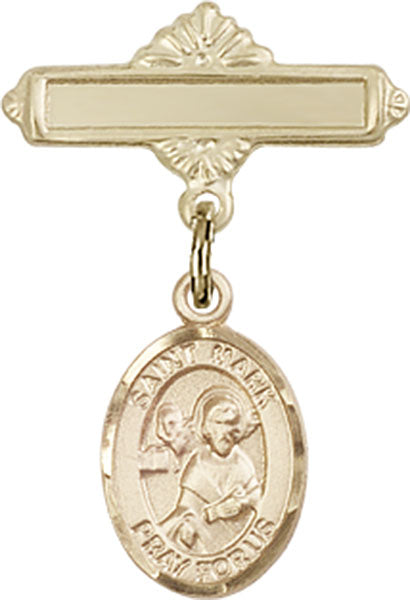 14kt Gold Baby Badge with St. Mark the Evangelist Charm and Polished Badge Pin