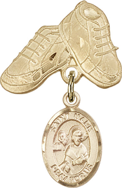 14kt Gold Baby Badge with St. Mark the Evangelist Charm and Baby Boots Pin