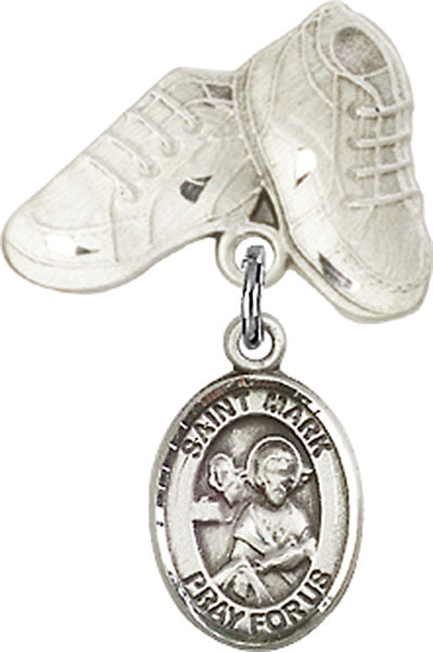 Sterling Silver Baby Badge with St. Mark the Evangelist Charm and Baby Boots Pin