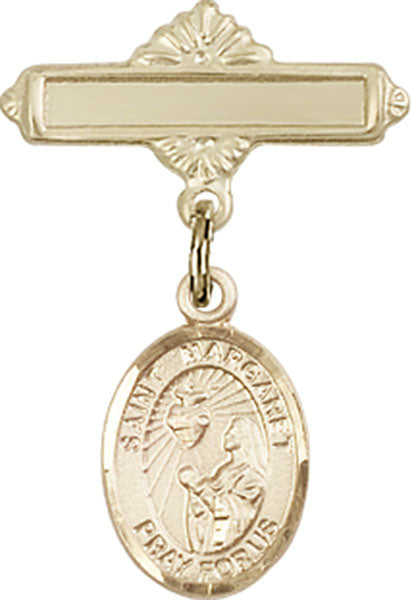 14kt Gold Filled Baby Badge with St. Margaret Mary Alacoque Charm and Polished Badge Pin