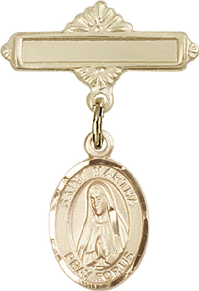 14kt Gold Baby Badge with St. Martha Charm and Polished Badge Pin