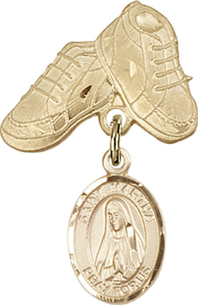 14kt Gold Baby Badge with St. Martha Charm and Baby Boots Pin