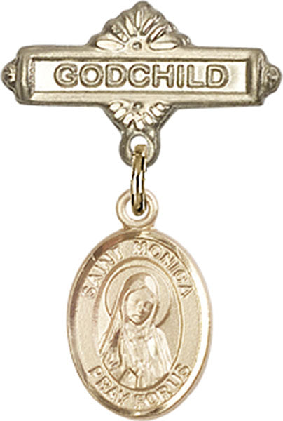 14kt Gold Filled Baby Badge with St. Monica Charm and Godchild Badge Pin