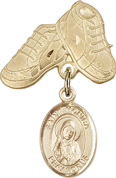 14kt Gold Filled Baby Badge with St. Monica Charm and Baby Boots Pin