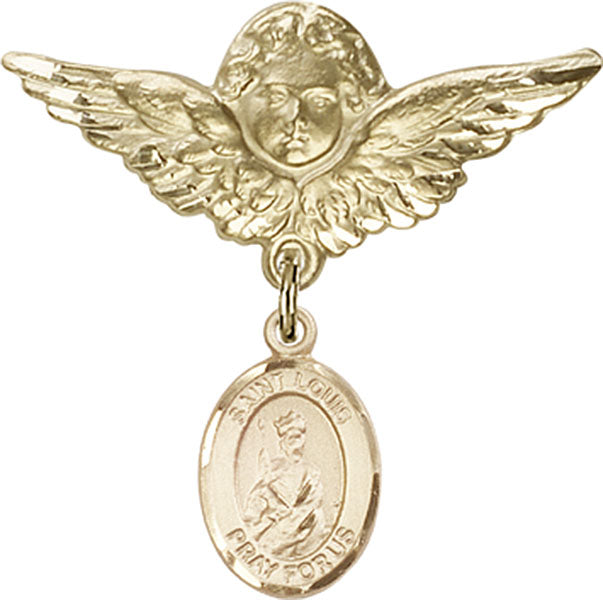 14kt Gold Baby Badge with St. Louis Charm and Angel w/Wings Badge Pin