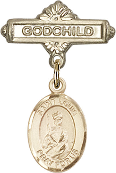 14kt Gold Baby Badge with St. Louis Charm and Godchild Badge Pin
