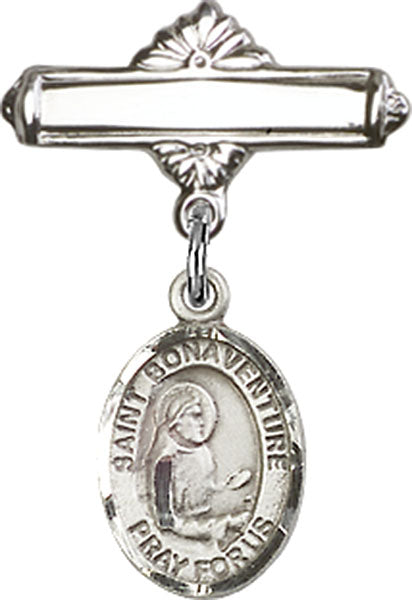 Sterling Silver Baby Badge with St. Bonaventure Charm and Polished Badge Pin