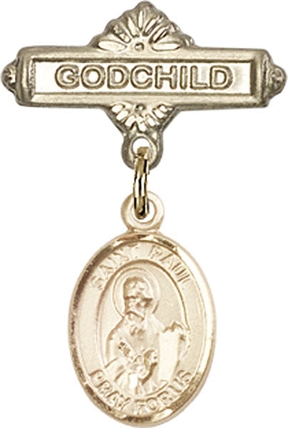 14kt Gold Filled Baby Badge with St. Paul the Apostle Charm and Godchild Badge Pin