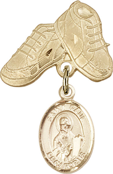 14kt Gold Baby Badge with St. Paul the Apostle Charm and Baby Boots Pin
