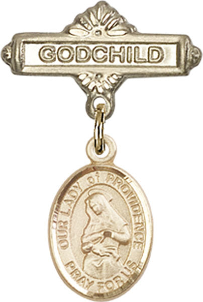 14kt Gold Filled Baby Badge with O/L of Providence Charm and Godchild Badge Pin