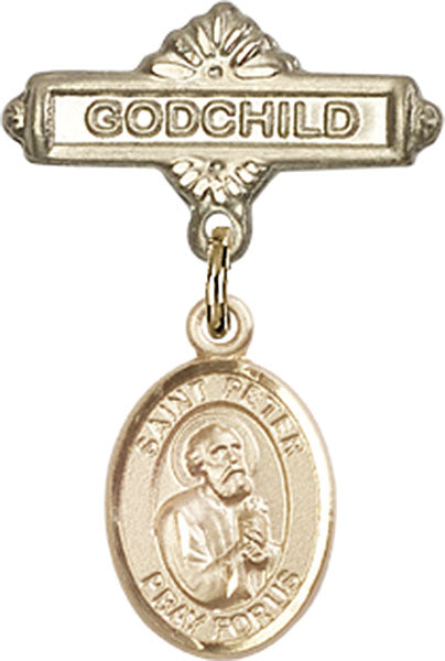 14kt Gold Filled Baby Badge with St. Peter the Apostle Charm and Godchild Badge Pin