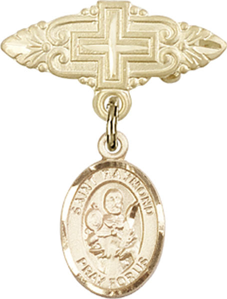 14kt Gold Filled Baby Badge with St. Raymond Nonnatus Charm and Badge Pin with Cross
