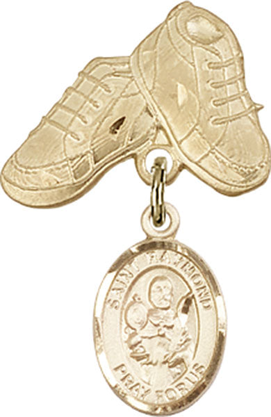 14kt Gold Filled Baby Badge with St. Raymond Nonnatus Charm and Baby Boots Pin