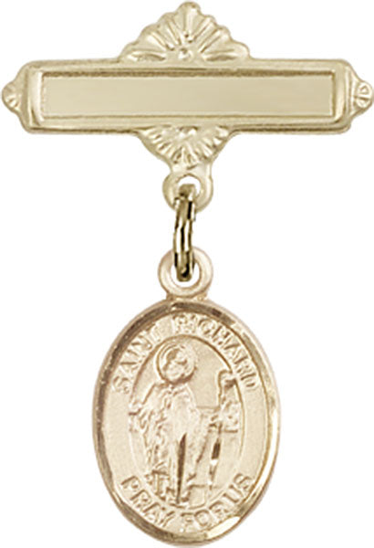 14kt Gold Baby Badge with St. Richard Charm and Polished Badge Pin